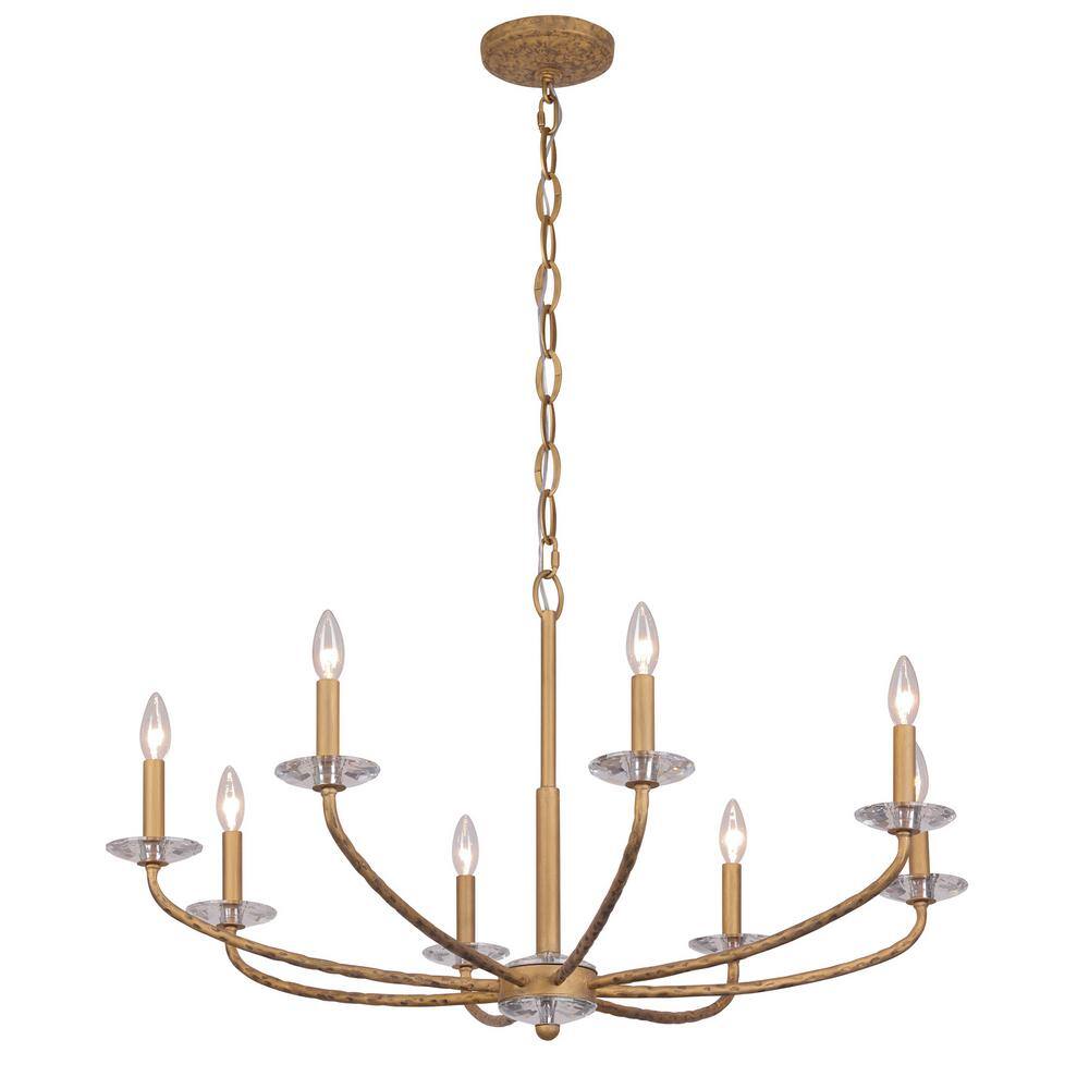 Ashen Gold 36" 8-Light Candle Style Chandelier with Crystal Accents