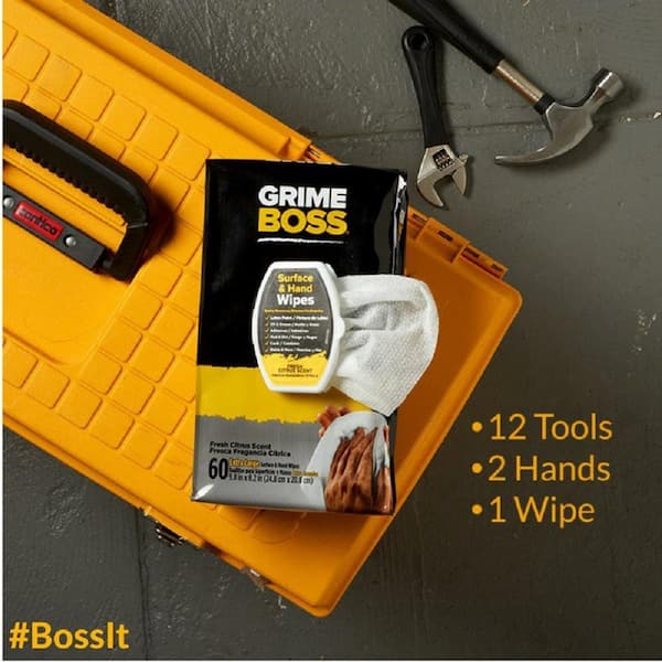 Grime Boss Heavy Duty Hand & Surface Wipes (120 Total Wipes), Extra Large,  Skin-Safe Wet Wipes Used for Hands, Equipment, Tools, Garden, Automotive, &  More