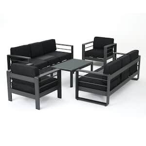Cape Coral Grey 5-Piece Aluminum Patio Conversation Set with Dark Grey Cushions