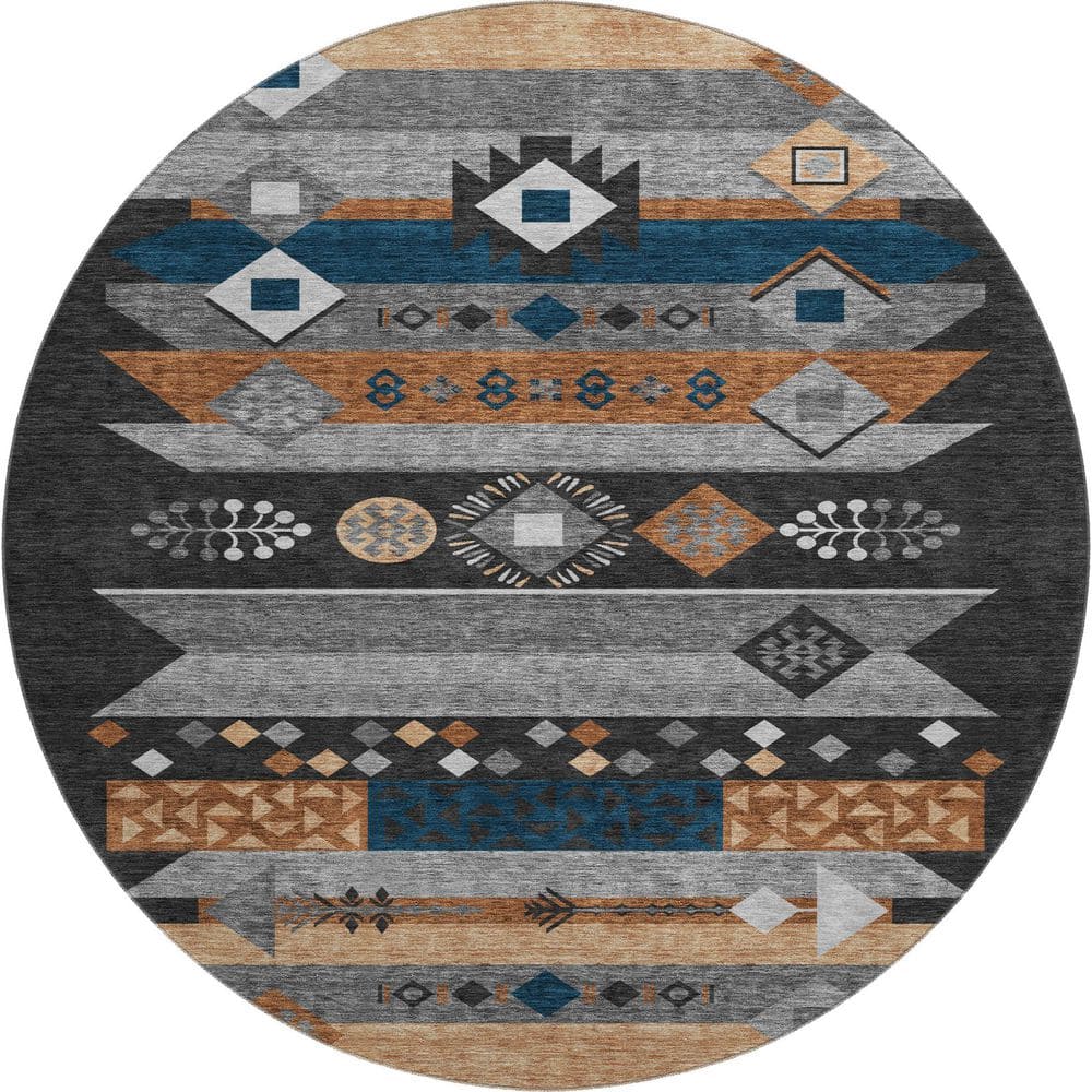 Mayfield Premium Machine Washable Abstract AMF2499 Black 8 ft. x 8 ft. Round Rug price history on PriceWatchPro