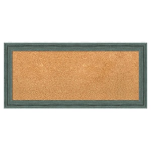 Upcycled Teal Grey Wood Framed Natural Corkboard 33 in. x 15 in. Bulletin Board Memo Board