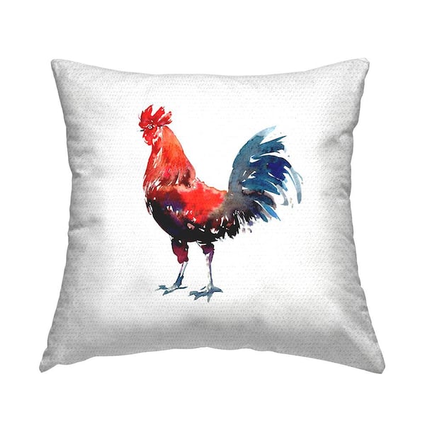 Watercolor Style Rooster White Square Outdoor Throw Pillow