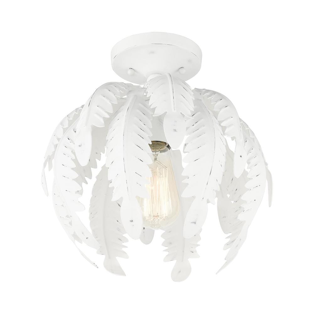 Antique White Metal Acanthus Leaf LED Semi-Flush Bowl Light
