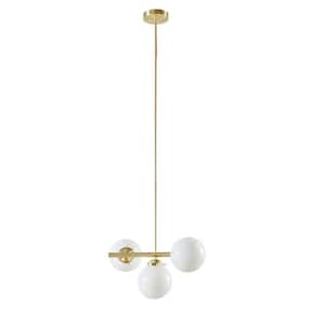 3-Light Chandelier with Frosted Glass Globe Bulb in Gold