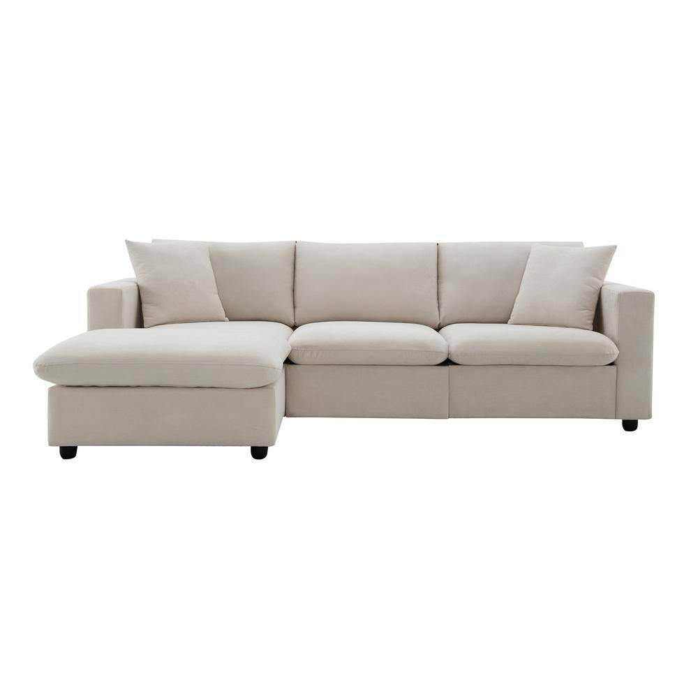 100.4 in. Square Arm Polyester L-shaped Sofa with 2 Free pillows in. Beige