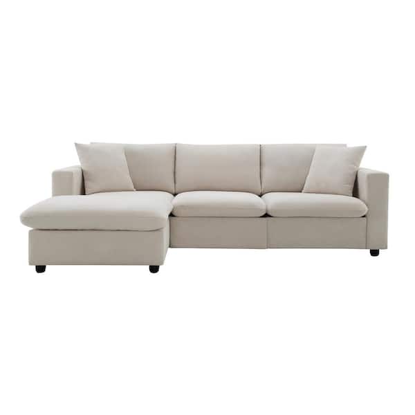 Polibi 100.4 in. Square Arm Polyester L-shaped Sofa with 2 Free pillows in. Beige