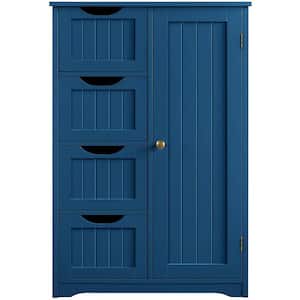 22 in. W x 12 in. D x 32.5 in. H Navy Blue Bathroom Linen Cabinet Floor Storage Cabinet with 1 Cupboard and 4 Drawers