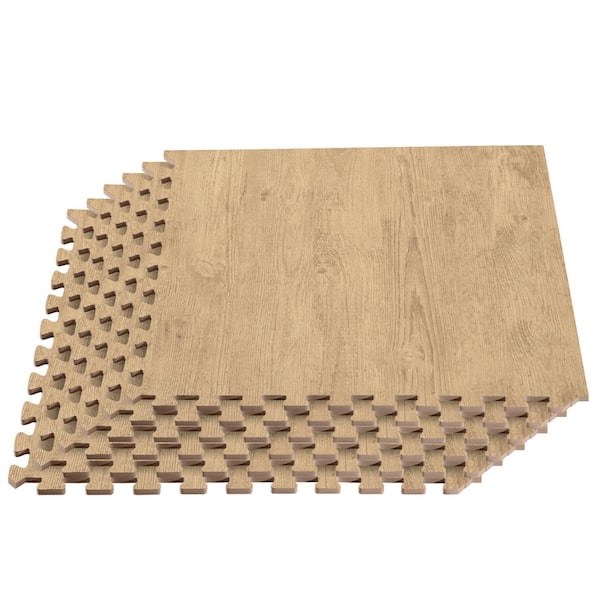 Forest Floor Buttered Walnut Light Brown Printed Wood Grain 24 in. x 24 in. x 3/8" Interlocking EVA Foam Mat (12 Tiles), (48 sq. ft.)