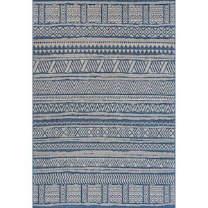 Abbey Tribal Striped Blue 5 ft. x 8 ft. Indoor/Outdoor Area Rug