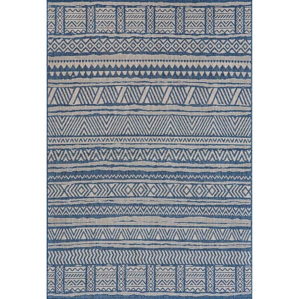 nuLOOM Abbey Tribal Striped Beige 9 ft. 6 in. x 12 ft. Indoor/Outdoor Patio Area Rug