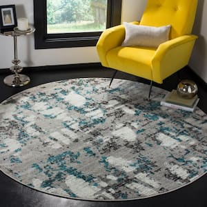 Skyler Gray/Blue 7 ft. x 7 ft. Round Abstract Area Rug