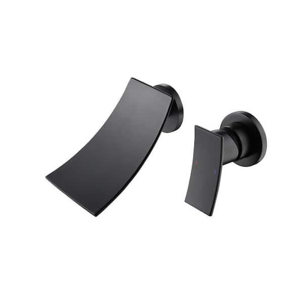 Satico Single Handle Wall Mounted Bathroom Faucet with Waterfall in Matte Black