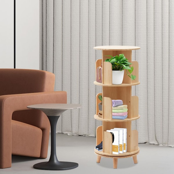 GTE 3 Layers Simple And Modern Solid Wood 360 Degree Rotating Bookshelf