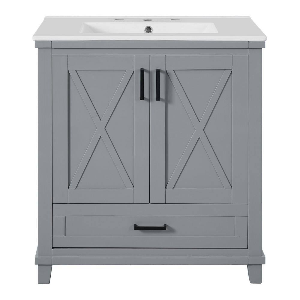 30 in. Single Sink Freestanding Gray Bath Vanity with White Ceramic Sink Top, Bathroom Vanity with 2 Soft-Close Doors price history on PriceWatchPro