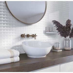 Ice White 11.8 in. x 11.8 in. 1 in. x 1 in. Polished Glass Mosaic Tile (9.67 sq. ft./Case)