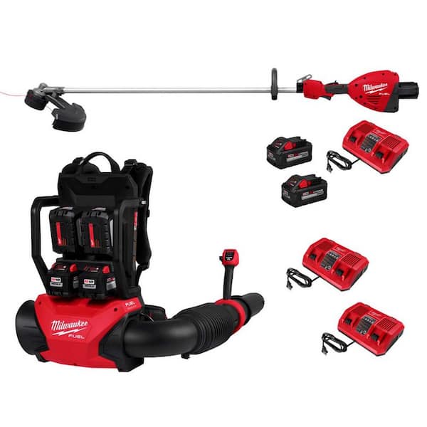 Milwaukee M18 FUEL 18V Brushless Cordless Dual Battery Backpack Blower w Straight Shaft String Trimmer 6 Battery 3 Charger 3009 24HD 3006 22 The Home Depot