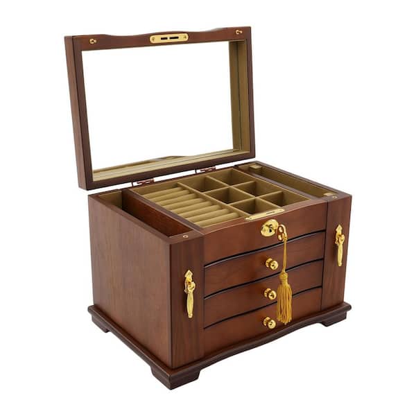 YIYIBYUS 4-Drawer Wooden Jewelry Box with Mirror and Lock OT-ZJGJ