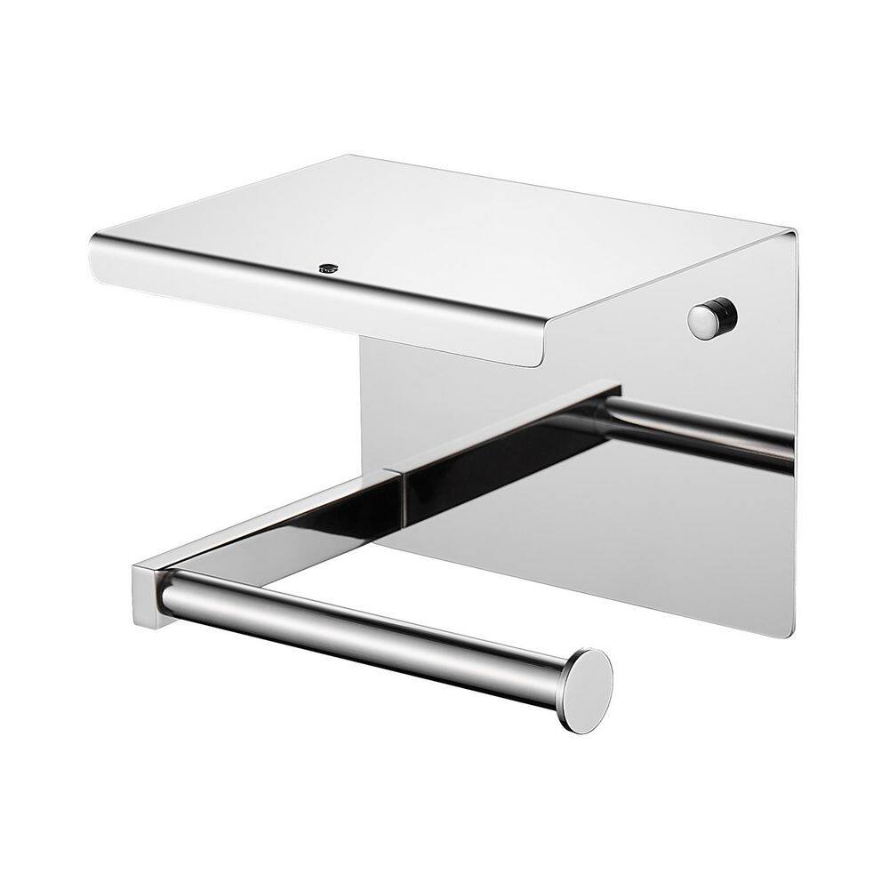 Deluxe Wall Mounted 304 Stainless Steel Toilet Paper Holder with Phone Shelf Bath Hardware in Chrome price history on PriceWatchPro