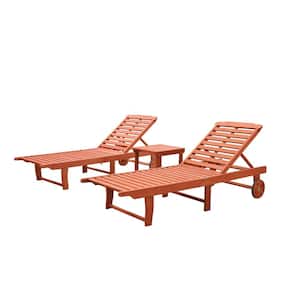 Malibu 3-Piece Wood Outdoor Chaise Lounge