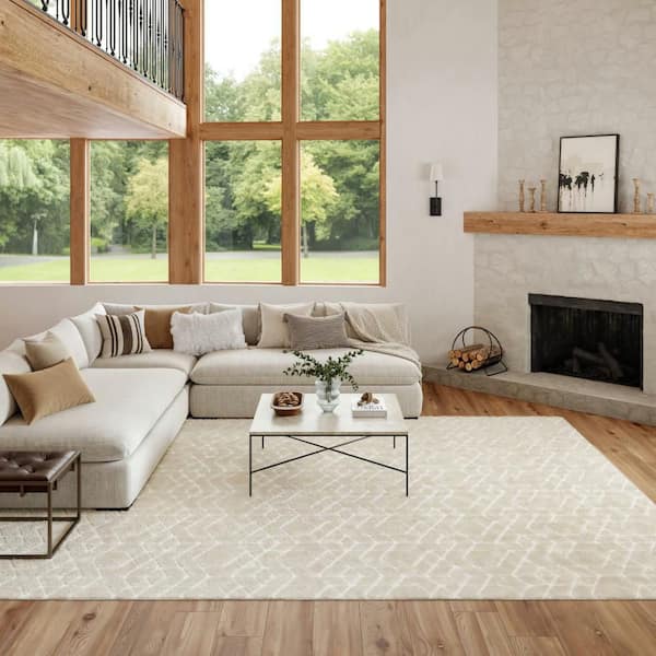 Washable Charm Ivory 8 ft. x 10 ft. Geometric Contemporary Area Rug