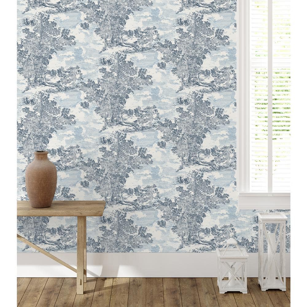 Sapphire and White Scenic Peel and Stick Wallpaper Roll