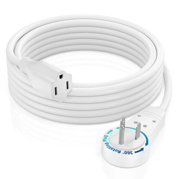 10 ft. 14/3 Medium/Heavy Duty Indoor Extension Cord with 360° Rotating Flat Plug, 15Amps, White