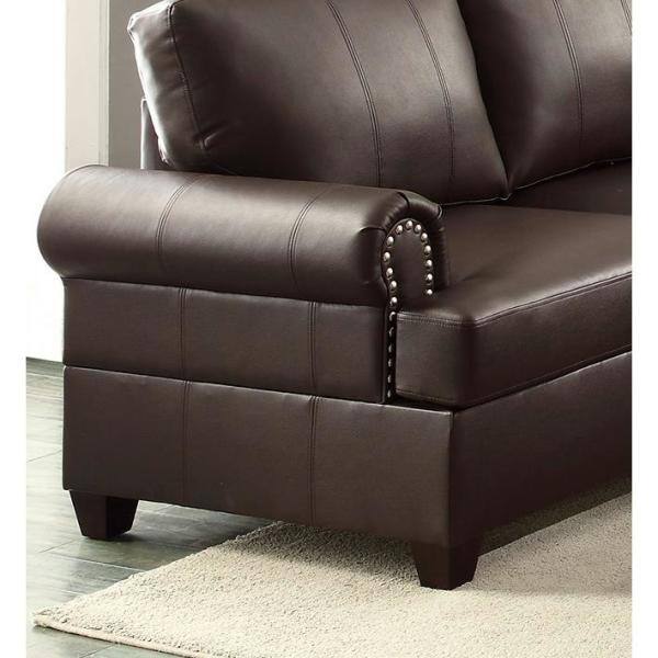 Aoibox 114 in. W Brown Rolled Arm 2-Piece Faux Leather L-shape