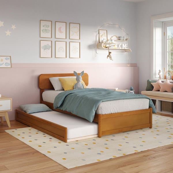 AFI Capri Light Toffee Natural Bronze Solid Wood Frame Twin Platform Bed with Panel Footboard and Twin Trundle