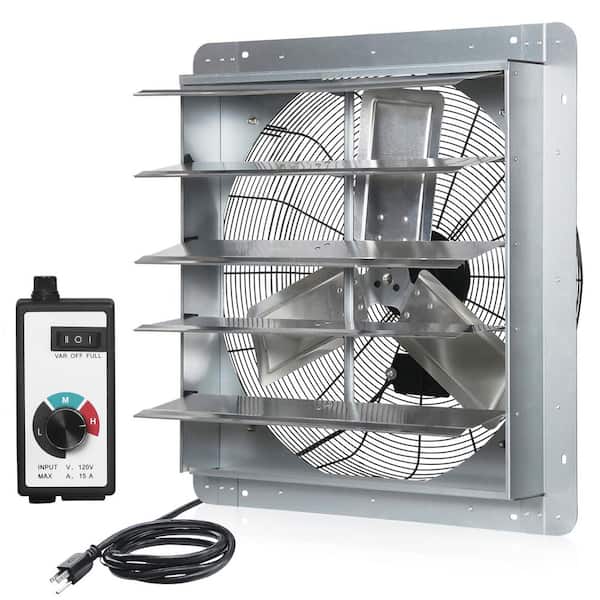 24 in. Shutter Exhaust Fan with Speed Controller, 4200CFM High Speed, Wall Mounted Vent Fan Electric Powered Aluminum