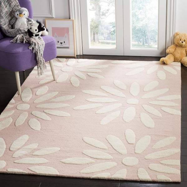 Kids Pink/Ivory Doormat 3 ft. x 5 ft. Floral Area Rug