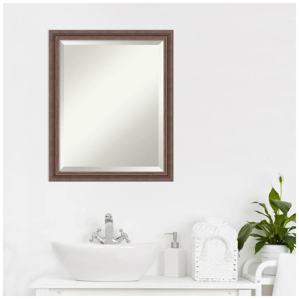 Distressed Rustic Brown Beveled Wood Bathroom Vanity Mirror