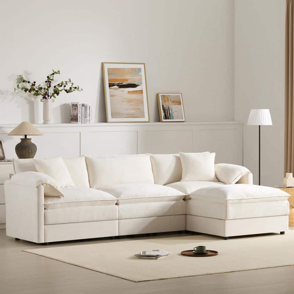 103.5 in. Double Cushions Chenille Modular U Shaped 4-Seat Sectional Sofa B