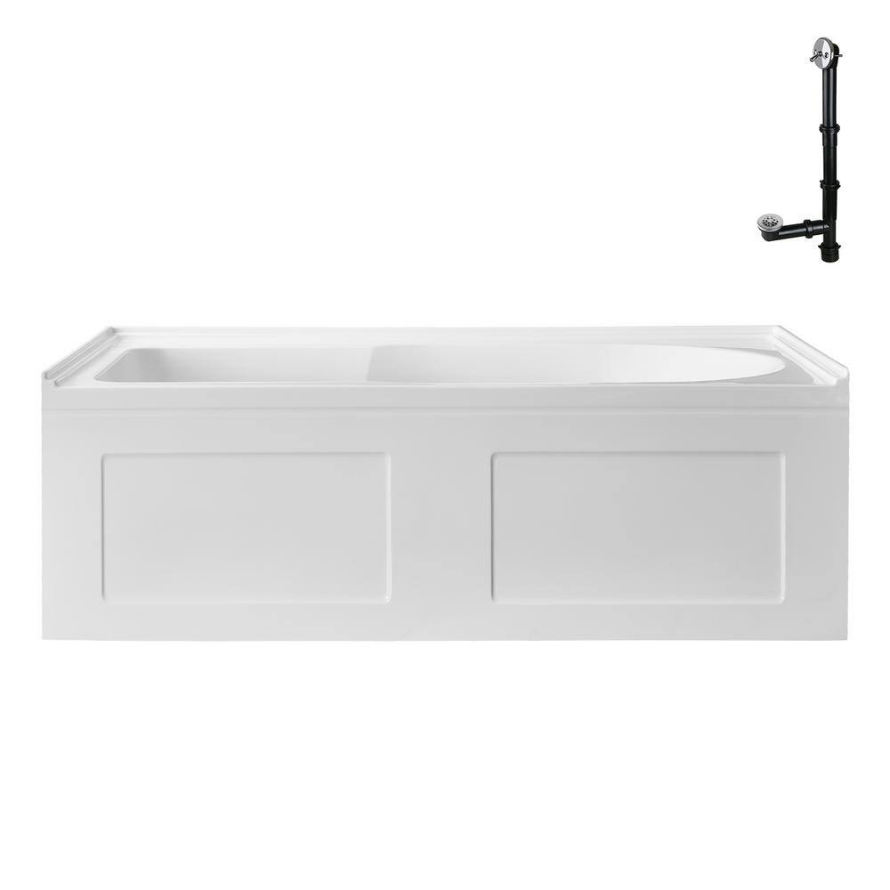 Glossy White Acrylic Rectangular Alcove Bathtub with Chrome Drain