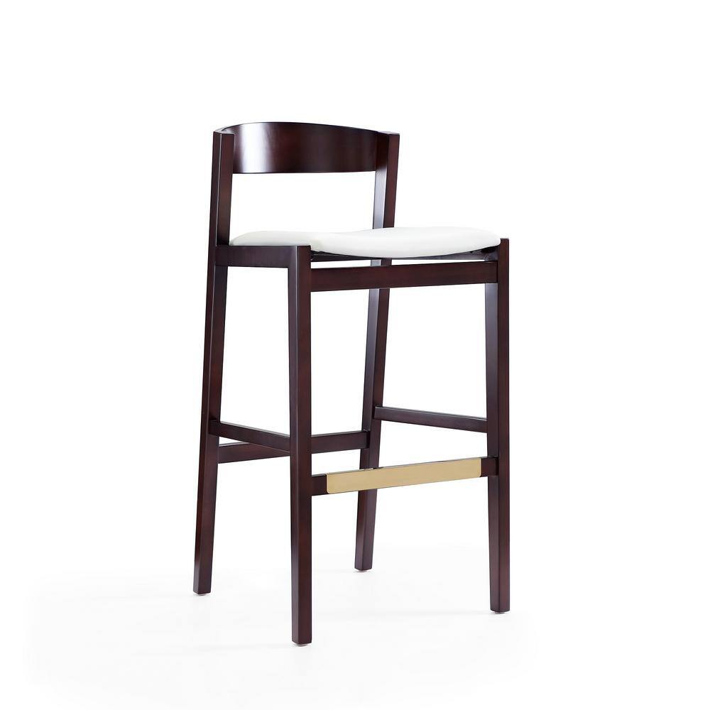 Klismos Ivory and Dark Walnut Wood Barstools with Faux Leather Seats, Set of 2