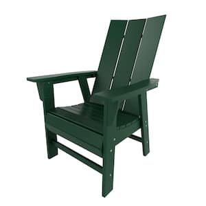 Shoreside Outdoor Patio Fade Resistant HDPE Plastic Adirondack Style Dining Chair with Arms in Dark Green