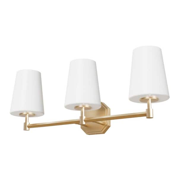 Nolita 24.5 in. 3-Light Alturas Gold Vanity Light with Cased White Glass Shades
