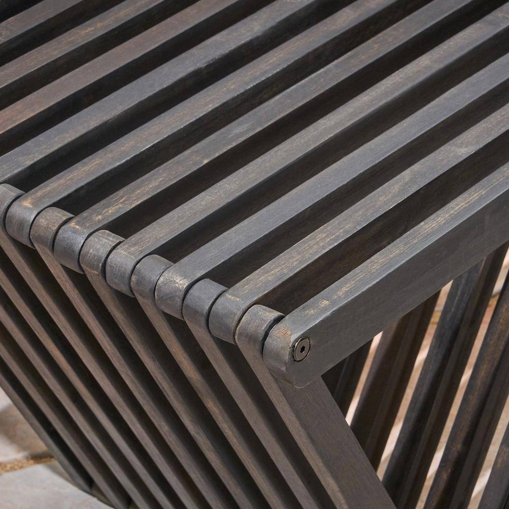 Dark Gray Acacia Wood Outdoor Bench with Slat Design