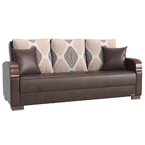 Goliath Collection Convertible 87 in. Brown Faux Leather 3-Seater Twin Sleeper Sofa Bed with Storage