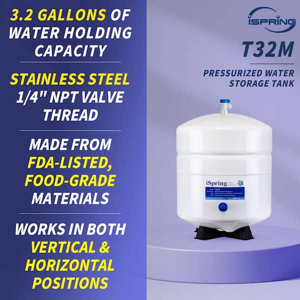 3.2 Gal. Metal Pressurized Reverse Osmosis Water Storage Tank with Ball Valve