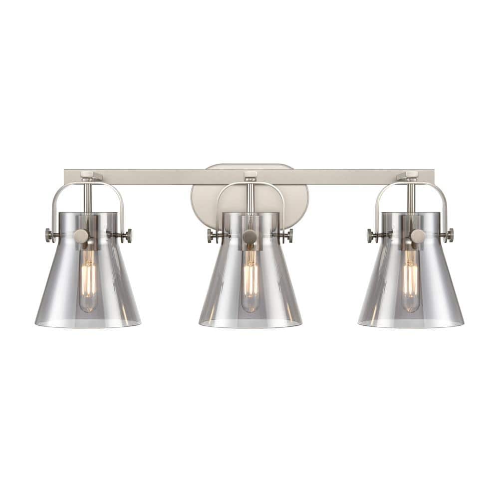 Pilaster II Cone 26.5 in. 3-Light Satin Nickel Vanity Light with Black Glass Shade price history on PriceWatchPro
