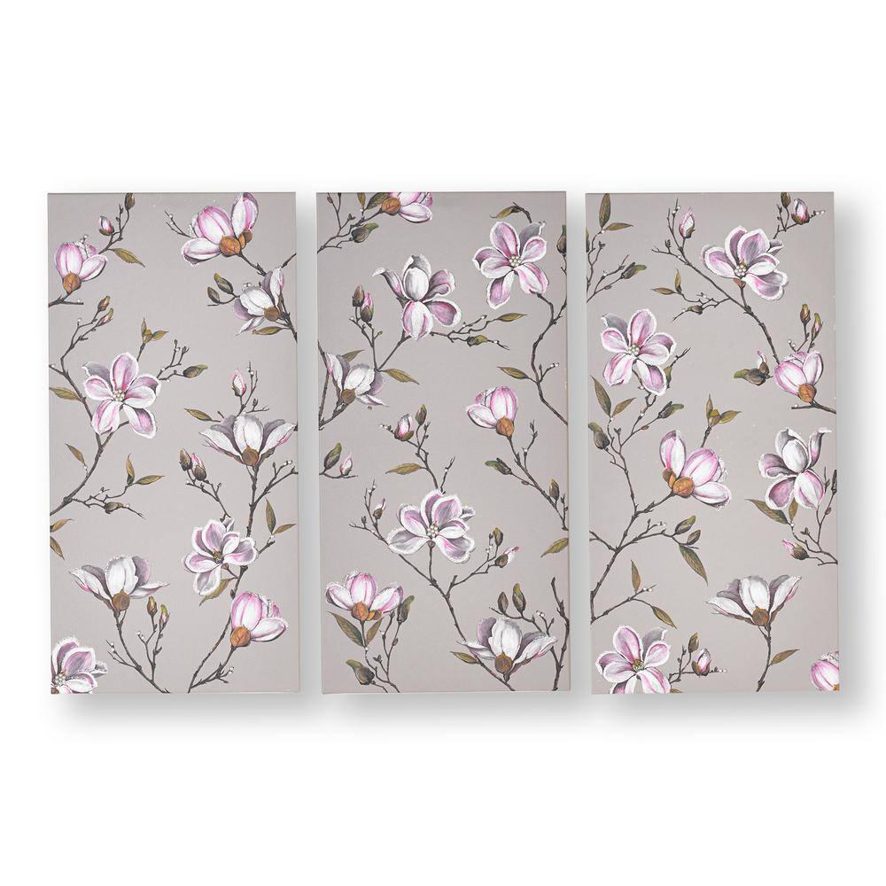 Magnolia Daydream Floral Gray Canvas Wall Art Set