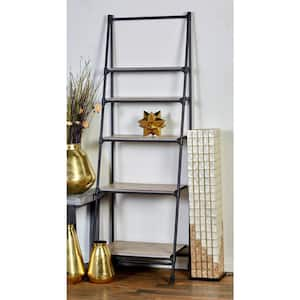 72 in. 5 Shelves Wood Stationary Black Shelving Unit