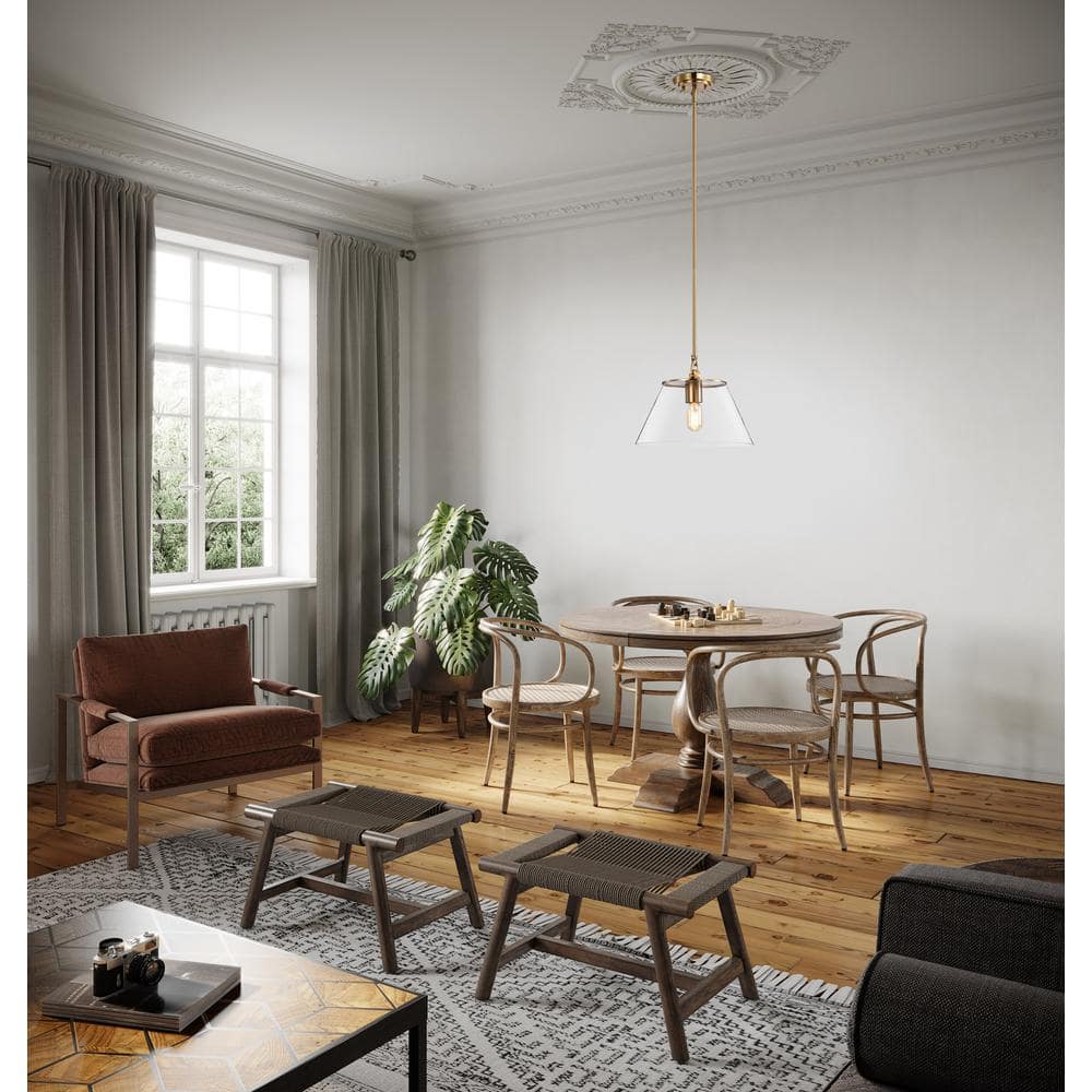 Dover 10" Vintage Brass and Clear Glass Pendant Light