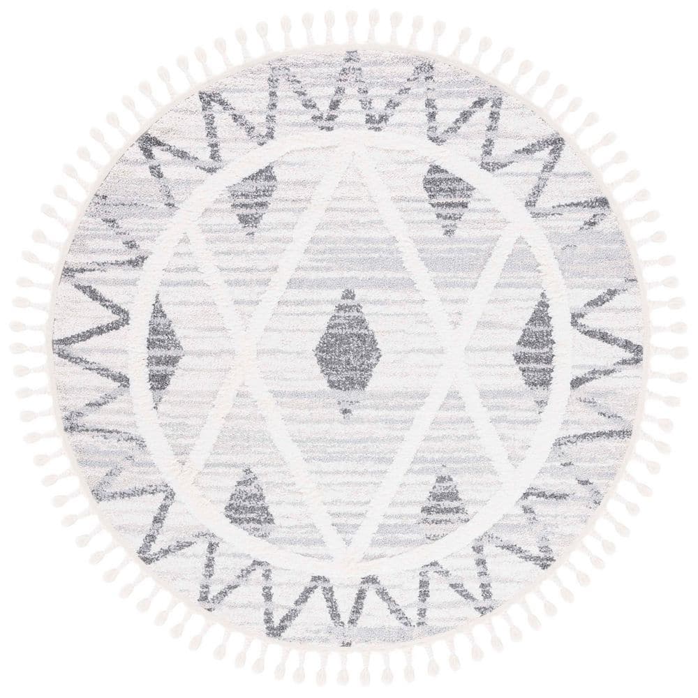 Moroccan Tassel Shag 7 ft. x 7 ft. Beige/Gray Zig-Zag Border Diamond Round Area Rug price history on PriceWatchPro