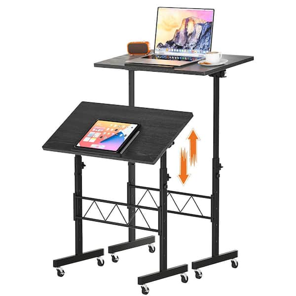 Standing Desk 32 in. Adjustable Height and Tiltable Tabletop Gaming Desk Mobile Computer Table, Brown