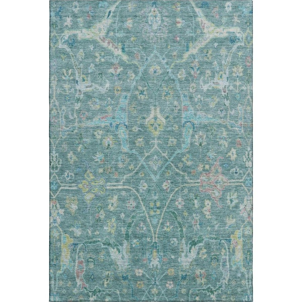 Mayfield Premium Machine Washable Abstract AMF2232 Teal 3 ft. x 5 ft. Area Rug