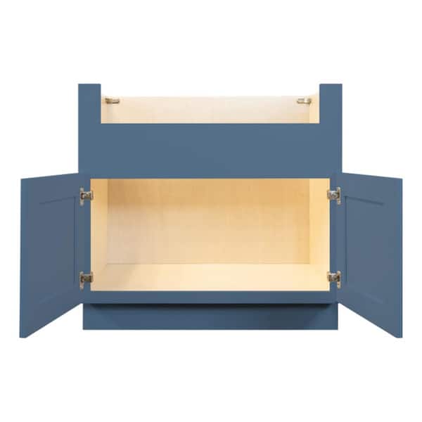 LIFEART CABINETRY Lancaster Blue Plywood Shaker Stock Assembled Farm Sink Base Kitchen Cabinet 36 in. W x 24 in. D x 34.5 in. H