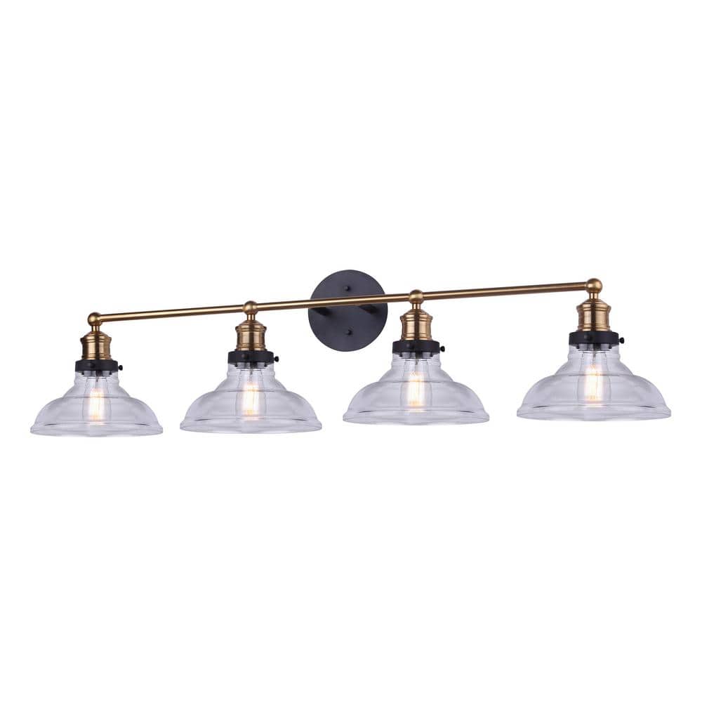 Gold and Matte Black 4-Light Vanity with Clear Glass Shades