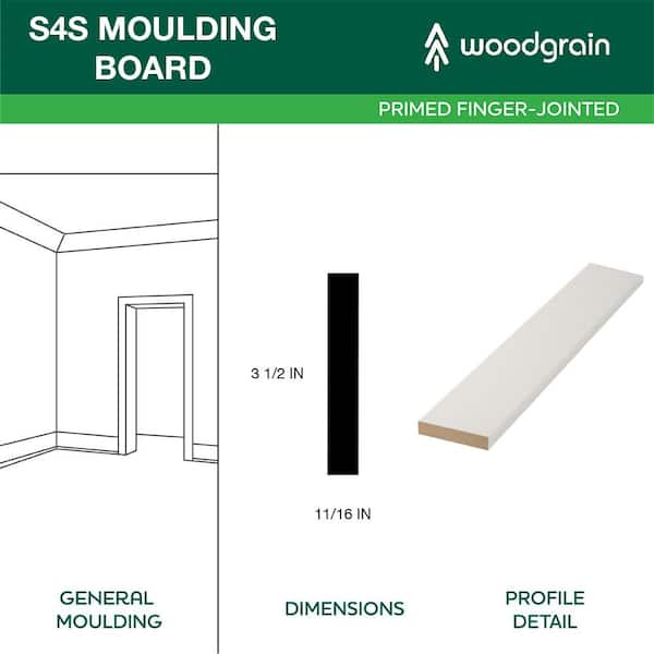 1 x 4-11/16 in. x 3-1/2 in. x 96 in. Pine Primed Finger-Jointed S4S Moulding Board