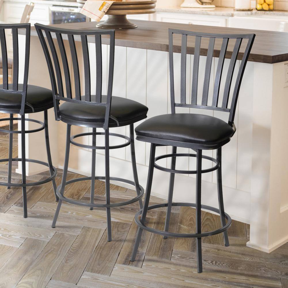Stellan Black Metal Swivel Counter Stool with Faux Leather Seat